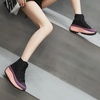 Timalina Ins de la Venta Caliente de Alta Superior Zapatos de Lona de las Mujeres Zapatillas de deporte de la Plataforma de 2020 primavera/Otoño Casual Femenina Grueso de la Zapatilla de deporte