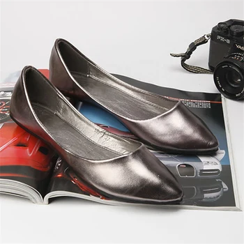TIMETANG Gran tamaño 40.41 clásico de la mujer sencilla de metal color de la pu de la plana zapatos de señora de poca profundidad de la boca casual zapatos C154