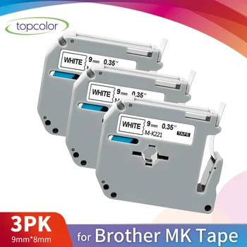 Topcolor MK-221 Etiqueta de Cinta de 9 mm Compatible Hermano MK 221 M-K221 MK-221 Negro sobre Blanco para Impresora Brother PT 110 100 70 de la Máquina
