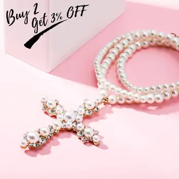 TOPGRILLZ Nueva Moda Vintage Collar de Perlas con Perla Blanca Helada Fuera de Cubic Zirconia Cruz Colgante Encanto de la Joyería Para las Mujeres