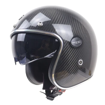 TORC de Fibra de Carbono casco de la Motocicleta Profesional de peso Ligero Casco de Cara Abierta con interior de las gafas de sol y Clásico de 3/4 casco