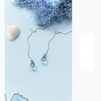 TOYOOSKY Moda Azul en forma de Gota en el Oído de la Línea de la Plata Esterlina 925 Pendientes de Mujer de Temperamento Largo del Oído de la Joyería Brincos