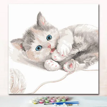 Travieso corte pinturas de gatos fotos por números en lienzo de dibujo de la imagen de paint el número de colores para niños