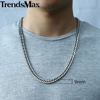 Trendsmax Rombo Vínculo de los Hombres Collar de Cadena de Plata de Acero Inoxidable de Tono de Color 7/9/12/15mm KKNM163