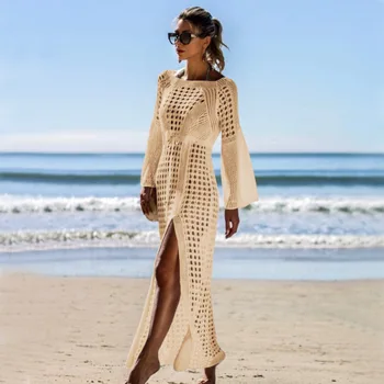 TVVOVVIN NUEVA 2020 Otoño Invierno Vacaciones en la Playa de Encaje Hueco Sexy Pullover Tejido de punto Vestido con la Túnica de Vestidos de F927