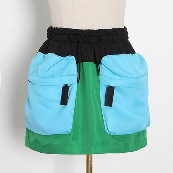TWOTWINSTYLE Golpe de Color Casual Falda Para las Mujeres de Cintura Alta del Bolsillo de Encaje Bowknot Elástica Patchwork Mini Plus Tamaño de las Faldas de Mujeres