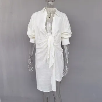 TWOTWINSTYLE Pliegues de la Camisa de las Mujeres de Encaje de Manga Larga Irregular Blusa Blanca de Gran Tamaño 2020 Primavera Mujer Sexy Ropa de Moda