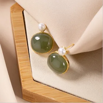 Uglyless Real de las Piedras preciosas Naturales de Jade Verde Aretes para las Mujeres Minimalista en Blanco Aretes de Perlas Aretes de Plata 925 E1794