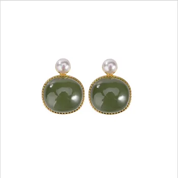 Uglyless Real de las Piedras preciosas Naturales de Jade Verde Aretes para las Mujeres Minimalista en Blanco Aretes de Perlas Aretes de Plata 925 E1794