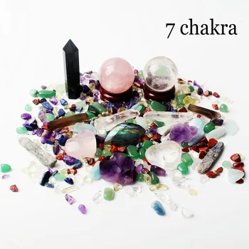 Un montón de Coloridos Naturales de Cristal de Cuarzo 7 Chakra del Obelisco de la Bola de Grava Muestras de Minerales Curativas de la piedra preciosa 16005