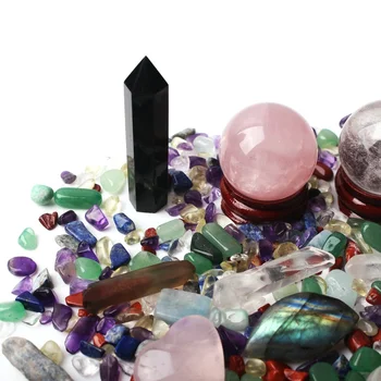 Un montón de Coloridos Naturales de Cristal de Cuarzo 7 Chakra del Obelisco de la Bola de Grava Muestras de Minerales Curativas de la piedra preciosa