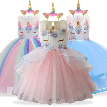 Unicornio Vestido de Navidad a los Niños Vestidos Para Niñas Moana Elsa Traje de las Niñas Vestido de Princesa de los Niños de la Fiesta de Cumpleaños Vestido de fantasia