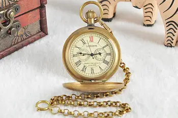 Unisex de Oro de la Vendimia Retro Reloj de los Hombres de Aleación Mecánica Reloj de Bolsillo Con Cadena de Metal Steampunk Reloj Romano PJX1040