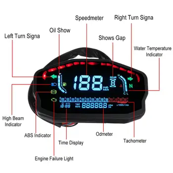 Universal de la Motocicleta LED LCD Velocímetro Digital con luz de fondo Impermeable Odómetro, Tacómetro Para 1,2,4 Cilindros del Motor Electrónica