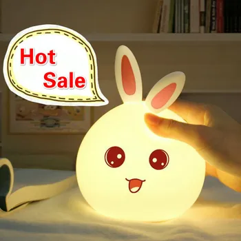 USB Conejo luz de Noche Led de Escritorio RGB Lámpara Decorativa de Silicona Recargable para los Niños del Regalo del Bebé Lindo de los Animales de dibujos animados de Lámparas