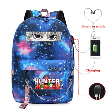 USB de Carga de las Mochilas de las Niñas Chicos de Anime de la Escuela de Bolsas de Hunter X Hunter Ojos Killua HxH Mochila Infantil Harajuku para los Adolescentes 20788