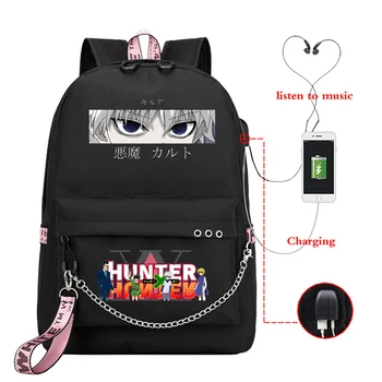 USB de Carga de las Mochilas de las Niñas Chicos de Anime de la Escuela de Bolsas de Hunter X Hunter Ojos Killua HxH Mochila Infantil Harajuku para los Adolescentes