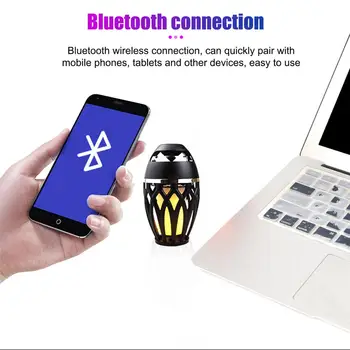 USB de Carga Inalámbrica Bluetooth Altavoz de la Llama de las Lámparas LED al aire libre Pequeña Bluetooth Llama Atmósfera de Luz Para Acampar Escritorio