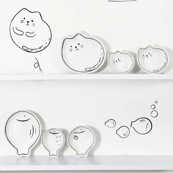 Vajillas de cerámica Simple Creativo de dibujos animados Lindo Gato y Fish Bowl de la Placa de la Casa del Estudiante de los Niños utensilios de Cocina