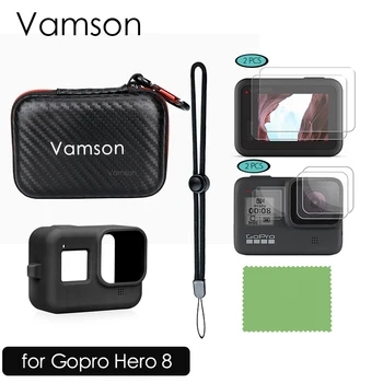 Vamson Caja de Accesorios de Almacenamiento Kit para GoPro Hero 8 Negro WithTempered Vidrio Protector de Pantalla+Negro Incluye funda de Silicona VP814