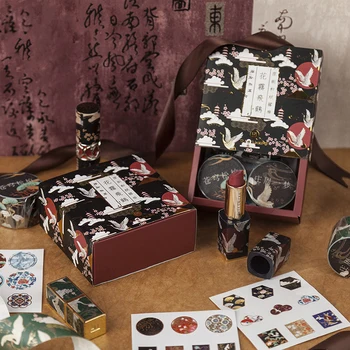 VanYi 6pcs Paquete de Regalo Pegatinas de Scrapbooking Washi Tape Conjuntos de Oro Estampado de la Grúa de Tinta Especial Sakura Pegatinas de Cintas adhesivas