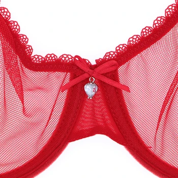 Varsbaby sexy transparente de gran hilo rojo de la ropa interior rhinestone arco sin forro underwire sujetador conjunto