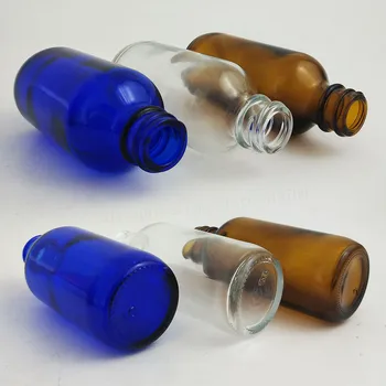 Venta caliente 24 x 2 oz 60 ml Recargable Azul Cobalto Claro Ámbar Boston Ronda de las Botellas de Vidrio Negro Polyseal (Cono)Forrado de Cierres
