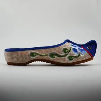 Veowalk Peces De Pie De Diseño De Las Mujeres De Tela De Algodón Bordado Plano Zapatillas Hechas A Mano De La Vendimia Cómodo De Verano De Las Señoras Zapatos De Las Mulas