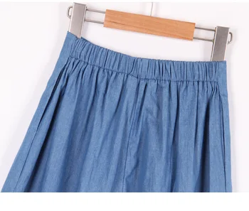 Verano Adolescente Suaves Pantalones De Luz Azul Plisado Cintura Elástica Ancha De La Pierna De Los Pantalones Capri Pantalones