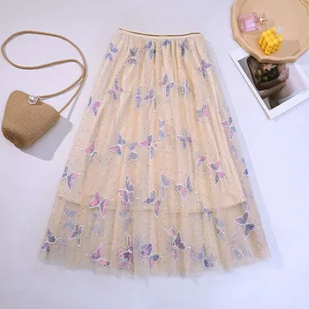 Verano de Hilo bordado de las Mujeres Mini Falda de la Señora Mariposa gasa Kawaii por Encima de la Rodilla Faldas de Verano de 2020 Mujer Dulce Streetwear