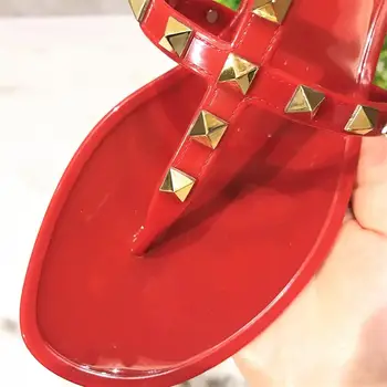 Verano de las Mujeres Zapatillas de Lujo, Marca de Diseñador de Diapositivas al aire libre Sexy Remache de Playa, Sandalias de las Señoras de Fiesta de Lujo de la Jalea Plana, Zapatillas