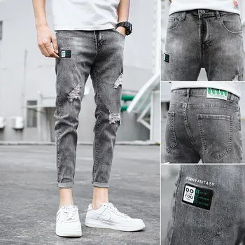 Verano delgada 2020 de la Moda Denim Skinny jeans para hombres Arrancó agujero coreana de los hombres de pies pequeños tramo casual de la marca adolescente lápiz pantalones