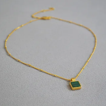 Verde Natural piedra cuadrada shell collar para las mujeres savi de oro de color de latón, delicada, elegante collar de la moda de 2020 40038