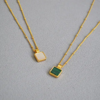 Verde Natural piedra cuadrada shell collar para las mujeres savi de oro de color de latón, delicada, elegante collar de la moda de 2020