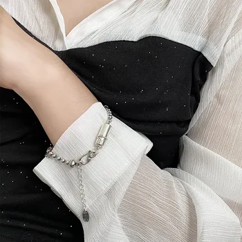 Versión coreana S925 plata pura de la píldora las mujeres de la moda pulsera simple retro temperamento Taiyin cien de la cadena de