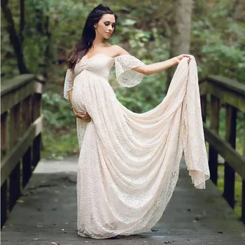 Vestido De Maternidad Embarazo Photo Props Disparar La Ropa De Las Mujeres Embarazadas Señora Elegante Vestidos De Vestidos De Encaje De Fiesta Vestido De Noche Formal