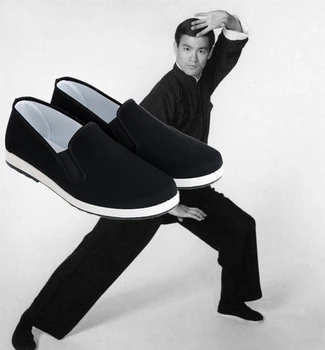 Viejo Beijing Kung Fu Zapatos para Hombres de Estilo Tradicional Chino Zapatos de Lona de Tai Chi Bruce Lee Retro Negro Wushu Desgaste 35-45 172247