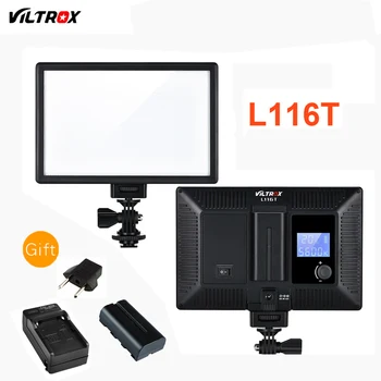 Viltrox L116T Pantalla LCD Bi-Color y Regulable Slim de Vídeo DSLR de Luz LED + Batería + Cargador para Canon Nikon Cámara Videocámara DV