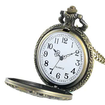 Vintage De Bronce De Tren Con Encanto Tallada Abrir Hueco Steampunk Reloj De Bolsillo De Cuarzo De Los Hombres De Las Mujeres Collar Colgante De Reloj De Regalos