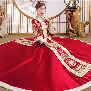 Vintage De Lujo De Novia Bordado De Diamantes De Imitación Cheongsam Moderno Chino Tradicional Vestido De Novia Oriental De La Mujer Qipao Vestidos
