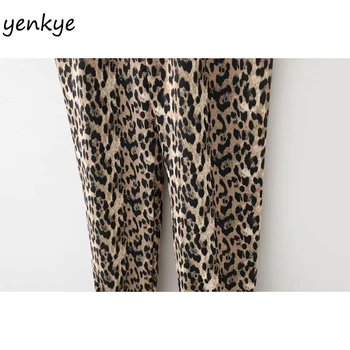 Vintage Leopard Pantalones de las Mujeres de Cordón de Cintura Alta del Deporte Casual Pantalones de Señora, Ropa de Raso Largo de los Pantalones de Verano pantalon femme