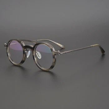 Vintage Ronda de Titanio Acetato de Gafas de Marcos de los Hombres de las Mujeres Retro Círculo de la Prescripción de Gafas de Doble Haz Óptico de las Gafas