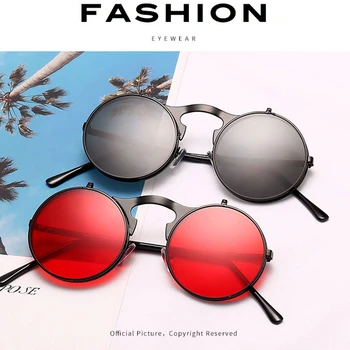 Vintage Steampunk Ronda Flip Gafas de sol de las Mujeres de los Hombres de Metal de Concha de Gafas de Sol de Conducción Gafas de Oculos Lentes Gafas De Sol UV400