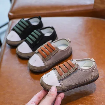 Vintage tejido de Tela Zapatos de Niños Niños Niñas Otoño 2020 de la Moda Falsos dedos Deslizarse sobre Casual Zapatos de los Niños Suaves Zapatillas de deporte D08272 14632