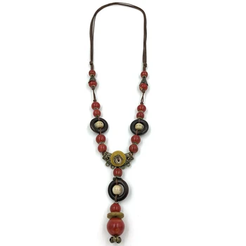 Vintage Étnico Coloridas bolas de Cerámica colgante, Collar Ajustable con Nudos Largo collar colgante para las Mujeres de regalo