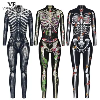 VIP de la MODA de Halloween Esqueleto Fantasma de Disfraces de la Fiesta de Carnaval Traje de Cosplay Impreso Mono Mono Para Adultos Zentai Traje