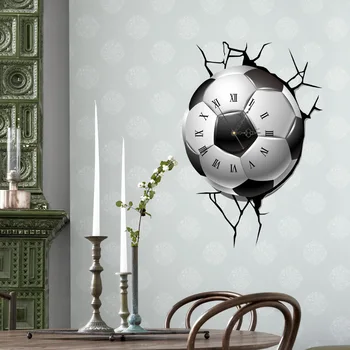 Vista 3D Reloj de Fútbol Pegatinas Roto de la Pared DIY Decoración Mural autoadhesivo de Reloj de Lujo Calcomanía de Vinilo Para la Habitación de los Niños Sala de estar