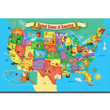 Vivero de Carteles y Grabados Mapa del Mundo de estados Unidos de Geografía para los Niños de Educación artística de la Escuela de Pintura en tela, Dormitorio Dormitorio de Decoración para el Hogar