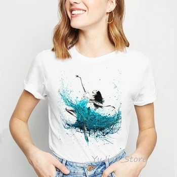 Vogue camiseta de ropa de mujer 2019 Acuarela Bailarina de Impresión mujer t-camisa de Kingfisher lindo de la camiseta de la femme harajuku ulzzang camisa tops