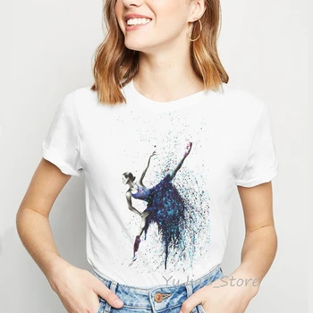 Vogue camiseta de ropa de mujer 2019 Acuarela Bailarina de Impresión mujer t-camisa de Kingfisher lindo de la camiseta de la femme harajuku ulzzang camisa tops